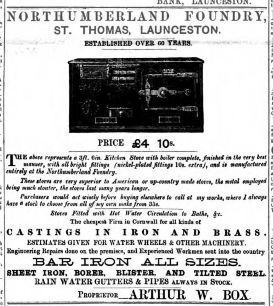 Advertisement for Stoves from the Northumberland (Box) Foundry